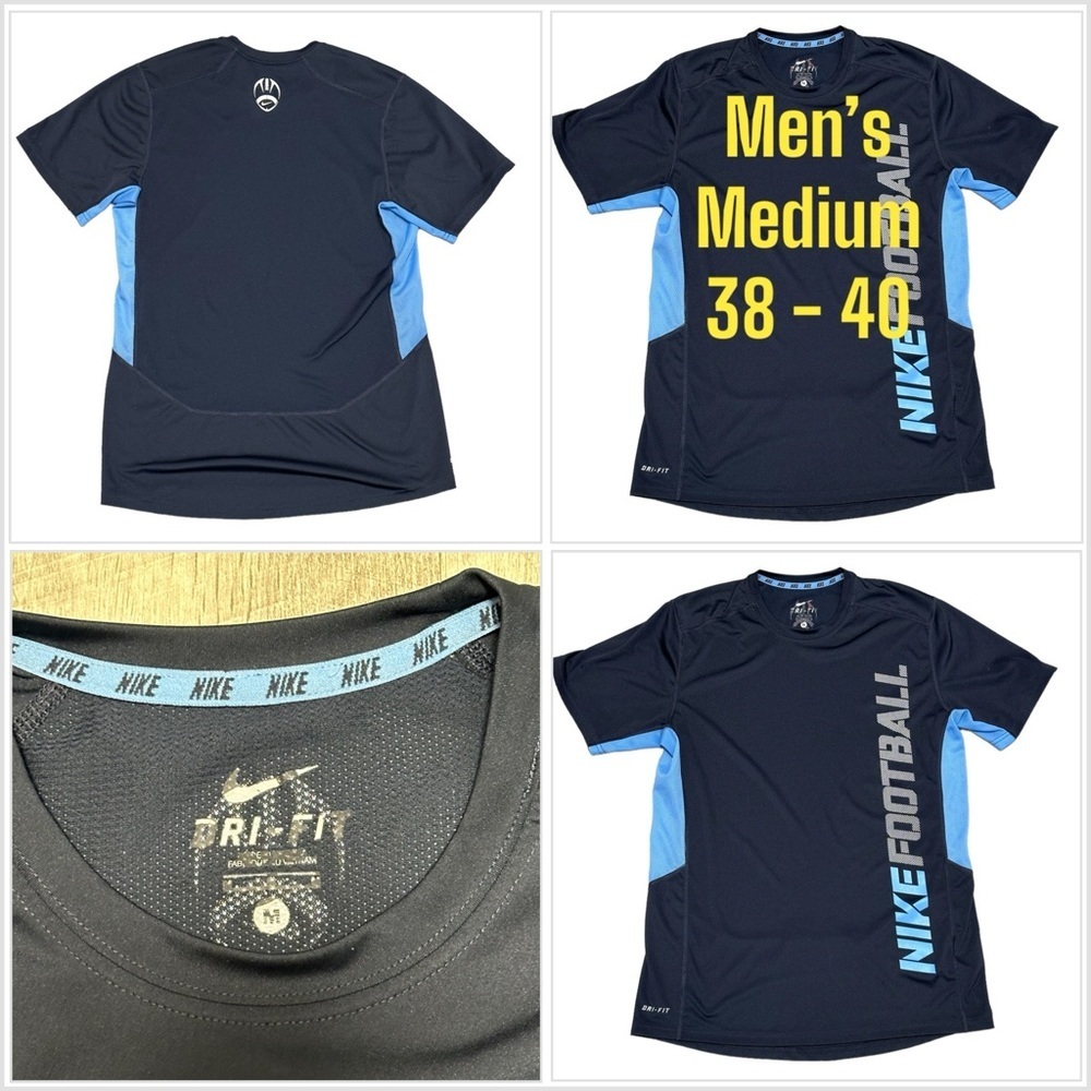 Men’s Nike Football Medium 38 - 40 Short Sleeve T-Shirt Top Tee Navy Light Blue
